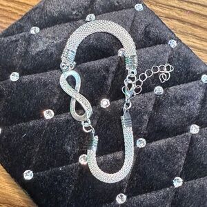 Sterling Silver Tube Bracelet With Infinity Symbol Cluster Crystals